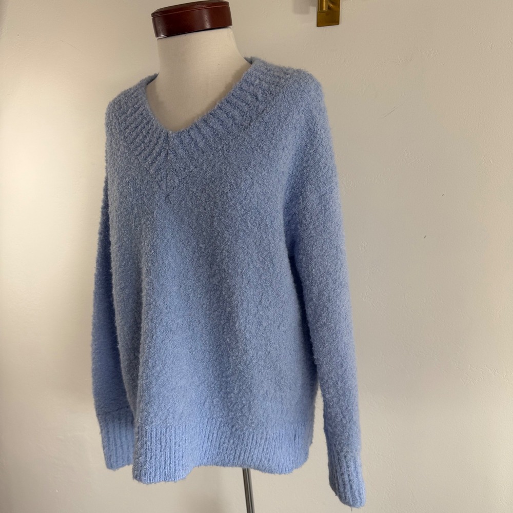 Aerie Teddy Boucle Knit Sweater S Light Blue Oversized Soft‎ Girl Cozy Lounge - Picture 6 of 12